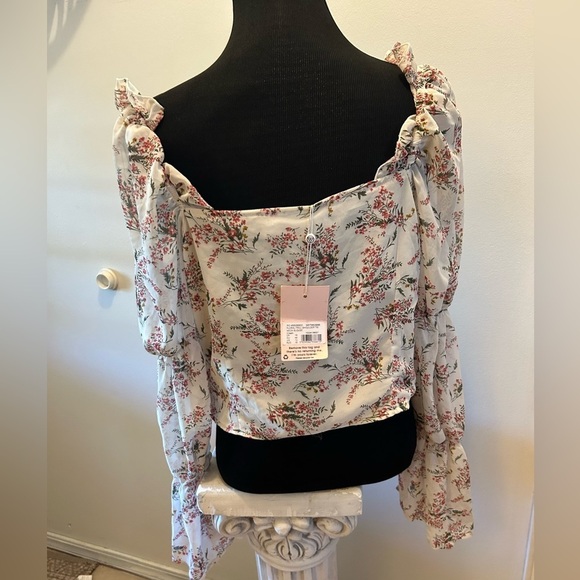 $15 sale New Missguided tie neck crop top blouse frill floral 0114 ASOS w ♥️59 - Picture 6 of 12